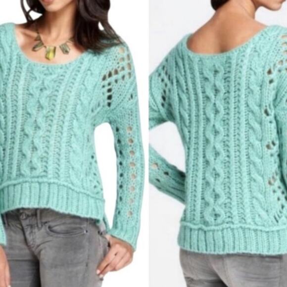 Free People Sweaters - Free People Mint Green Cable Knit Mohair Blend Sweater Women's Medium*